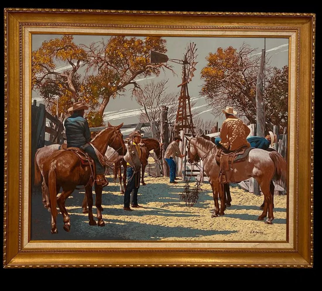 1984 Huge Cowboys Oil Paintings by L. B. Porter: SIZE: 78 IN X 58 IN