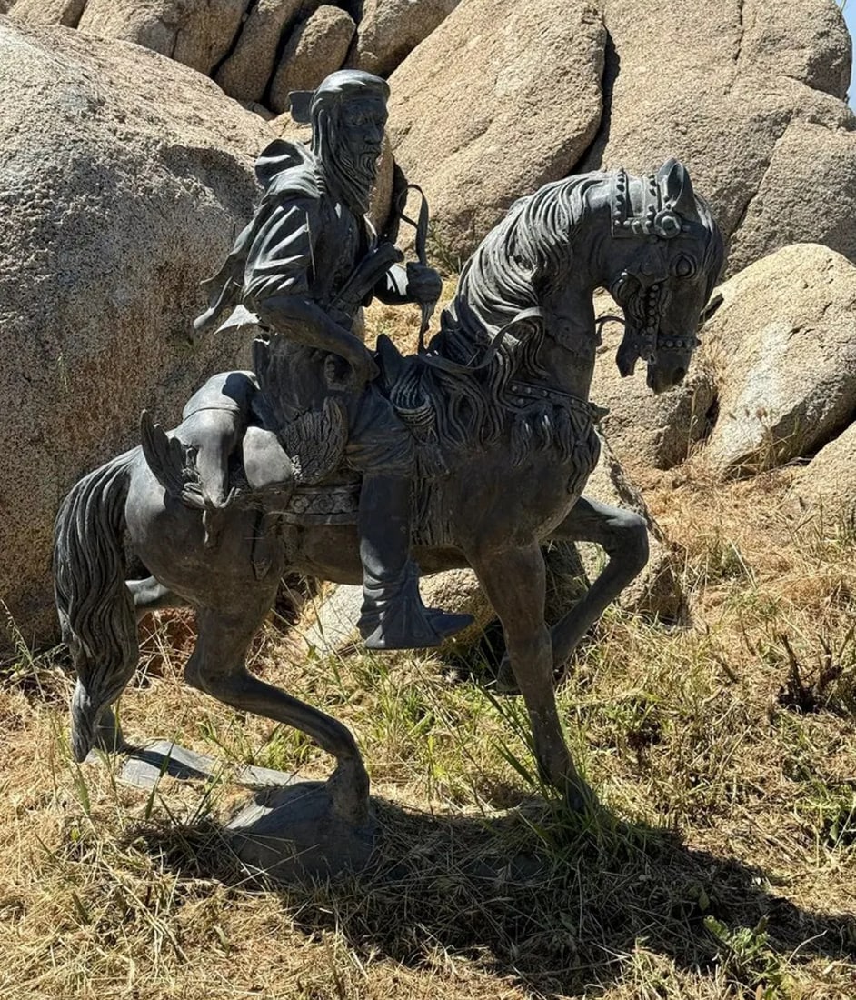 Life Size Bronze Arab on Horse Sculpture: Size: 52 in x 47 in