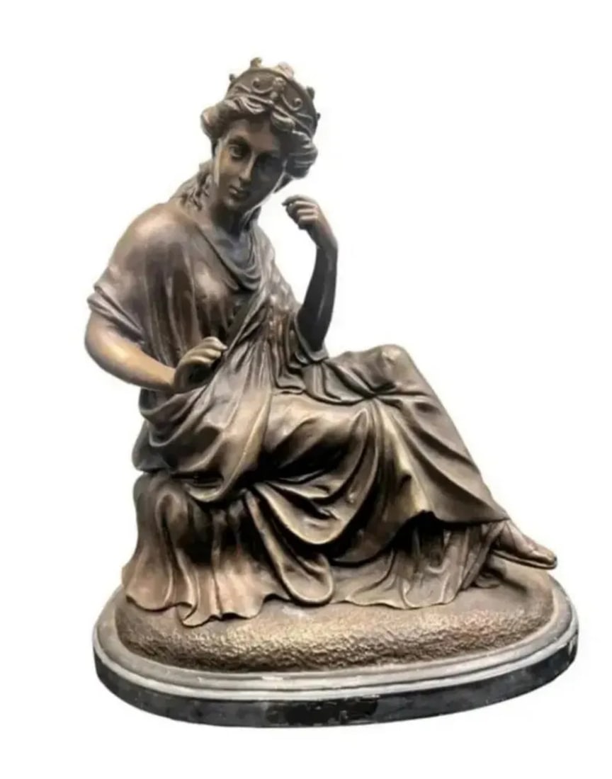 Large Neoclassical Woman Bronze Sculpture: Size: 14 in x 15 in 7.5 in