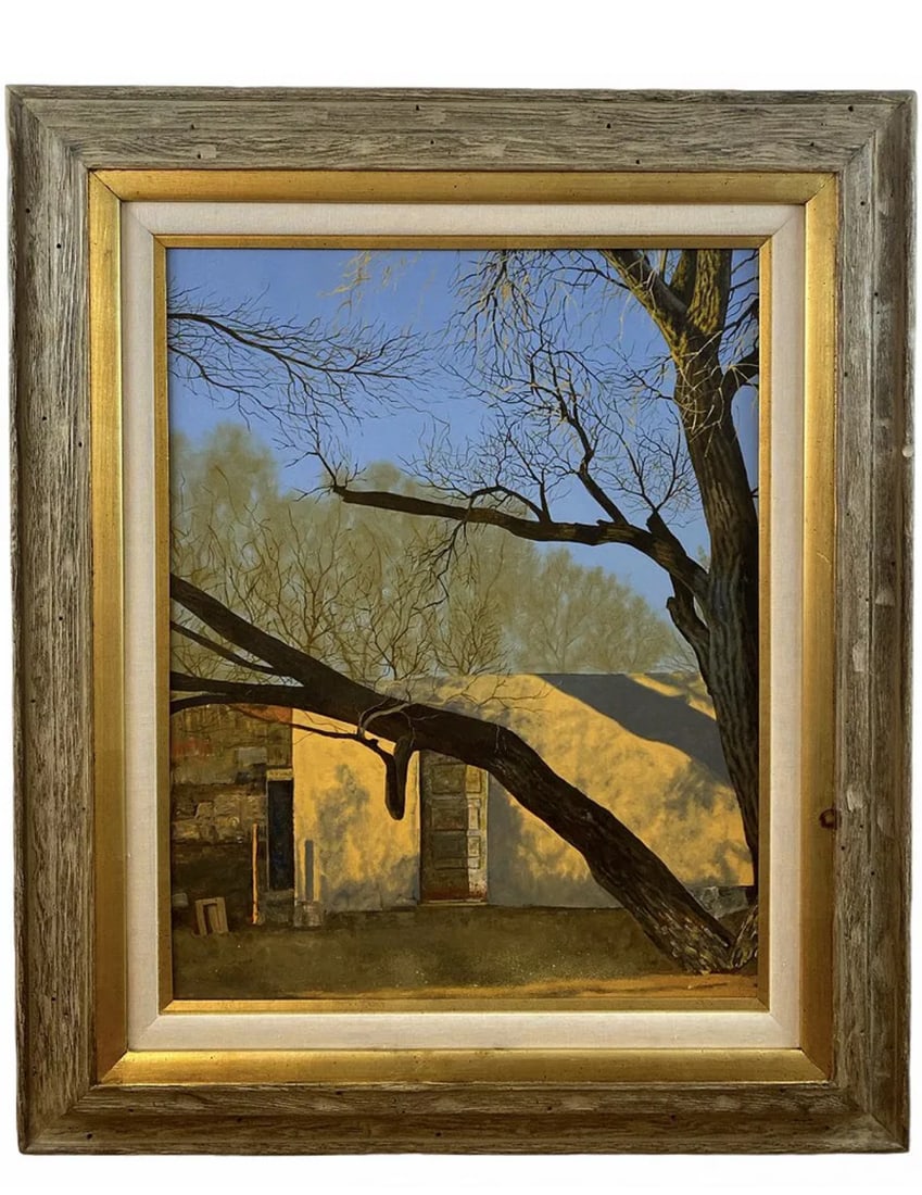 Landscape House Oil Painting by Walt Johnston: Frame: 39 in H x 33 in L - Painting: 27 1/2 x 21 1/2 *****Walt Johnston ( 1932-2018) was a contemporary realist. He looked at everything in the most modern way, saw the underlying abstract form, then 
