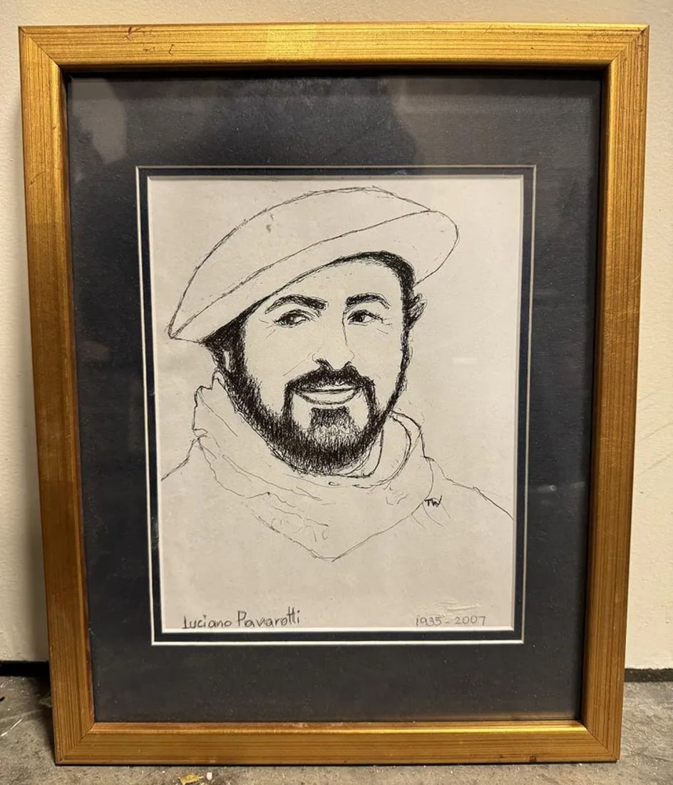 Luciano Pavaroti Drawing Art: Size:15.5 x 13.5 in