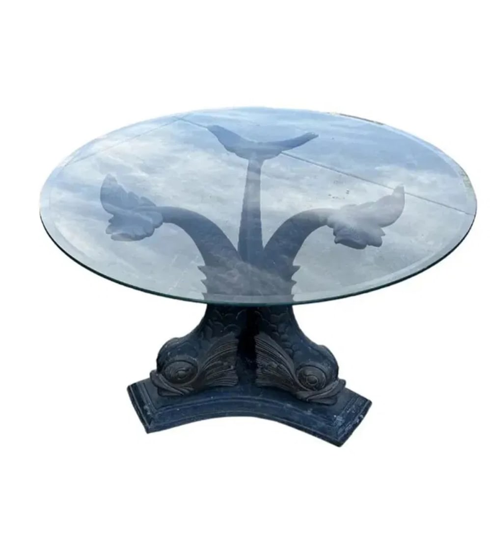 Koi Fish Bronze Table with Glass Top: Size: 48 in Diameter x 31 in h
