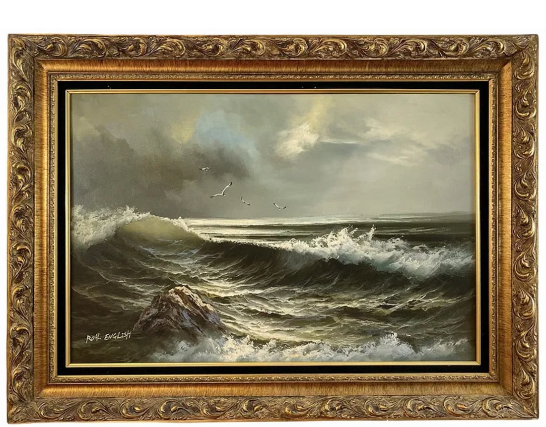 Landscape Ocean scene Oil Painting by Roal English: Oil Painting on Canvas - Frame: 45 in L x 33 in