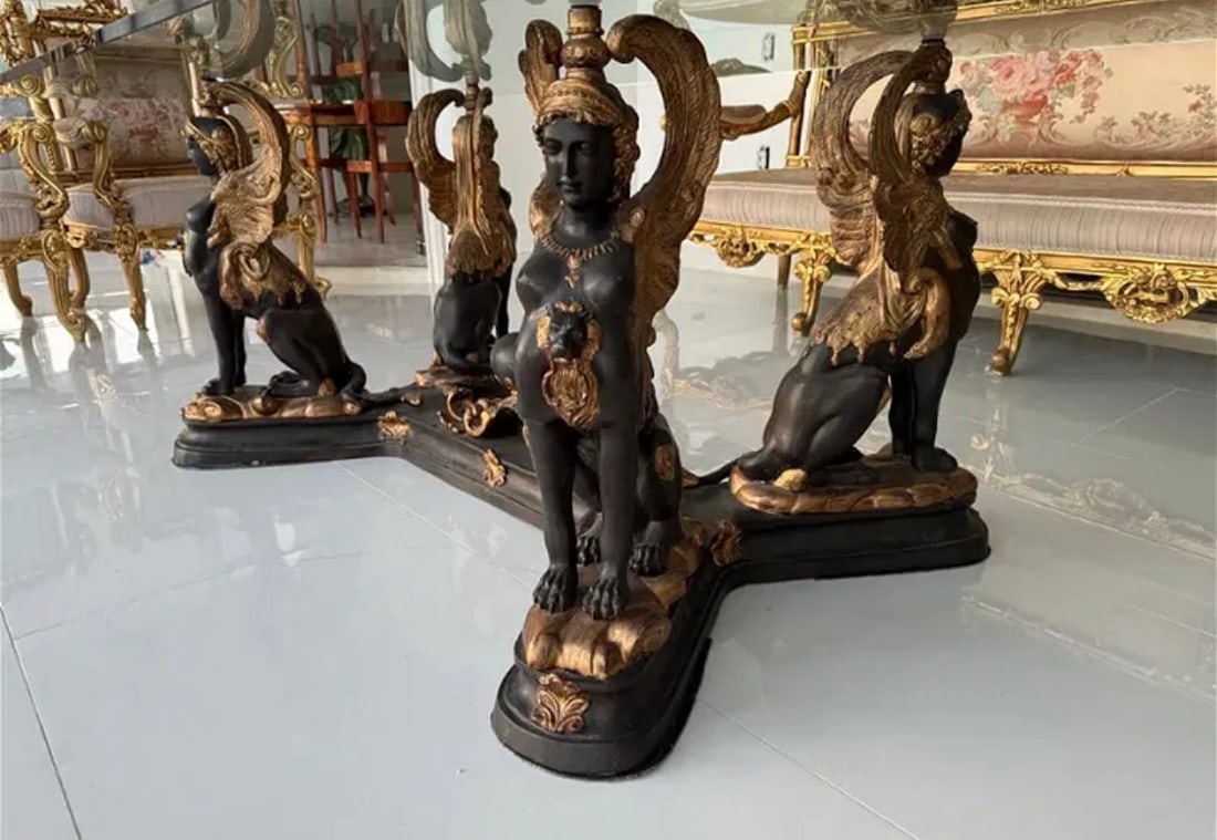 Huge Sphinx Bronze Sculpture Dining Table and Glass Top: Size: 108 in x 48 in x 30 in - base only: 56 in x 35 in x 29 in