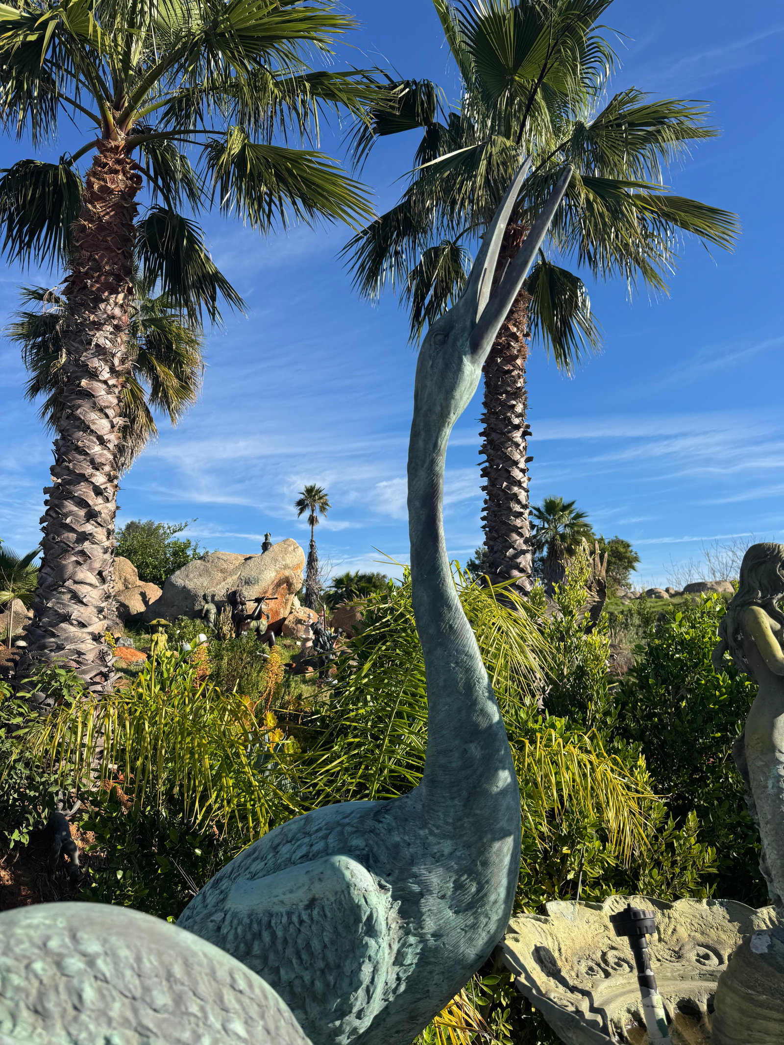 Pair of Monumental Cranes Bronze Sculptures Fountains: sIZE:1: 87 IN h X 40 IN w 2: 106 IN H x 50 in W
