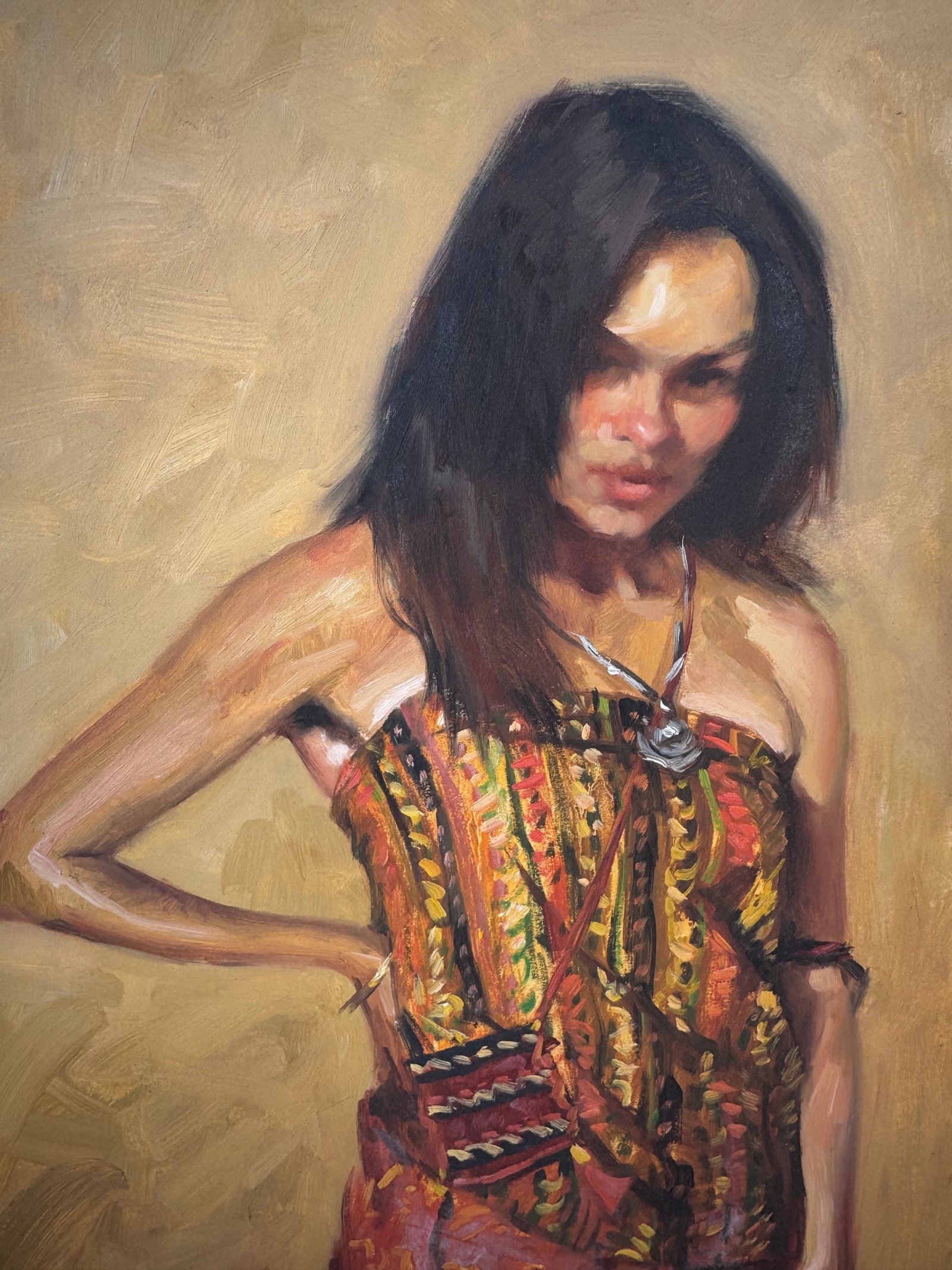Santa Fe Lady Portrait by Dowell: Size: 32 in x 24 in
