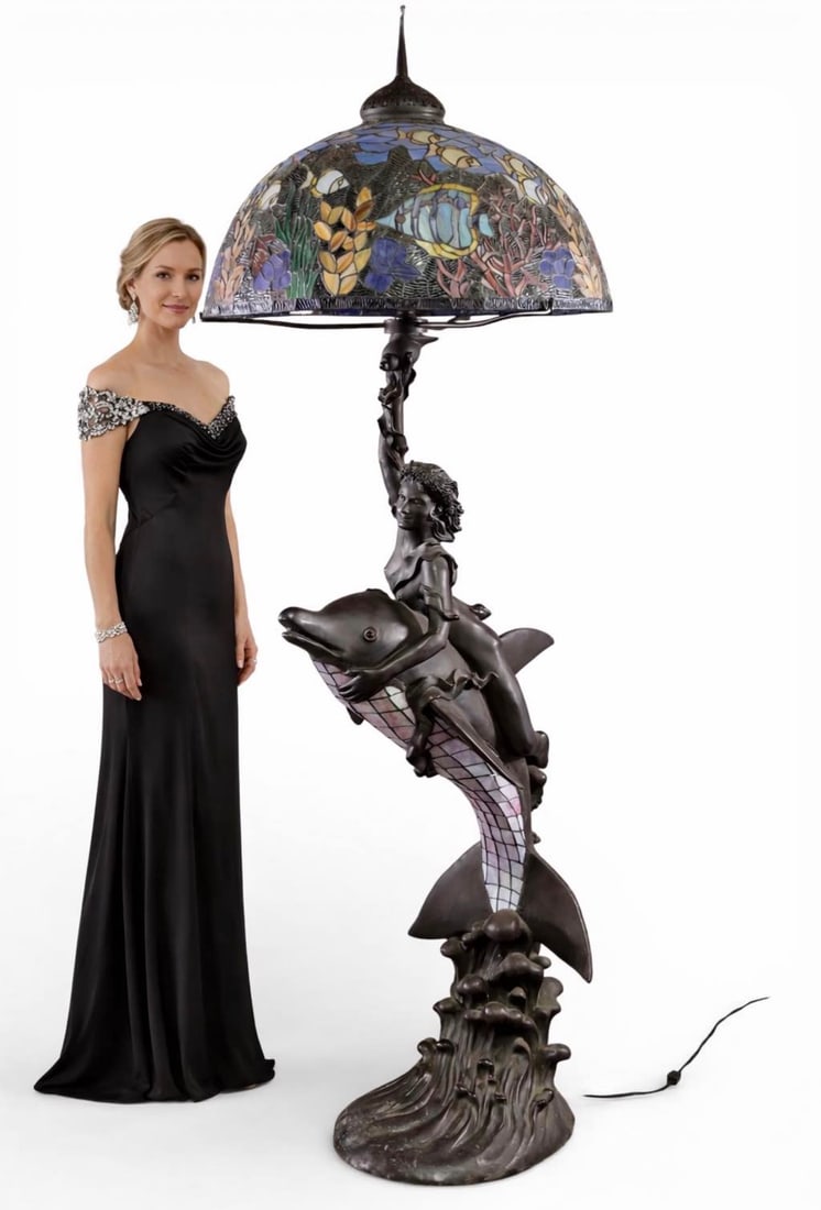 Monumental Tiffany Style Floor BRONZE Lamp: Size: 90 in H