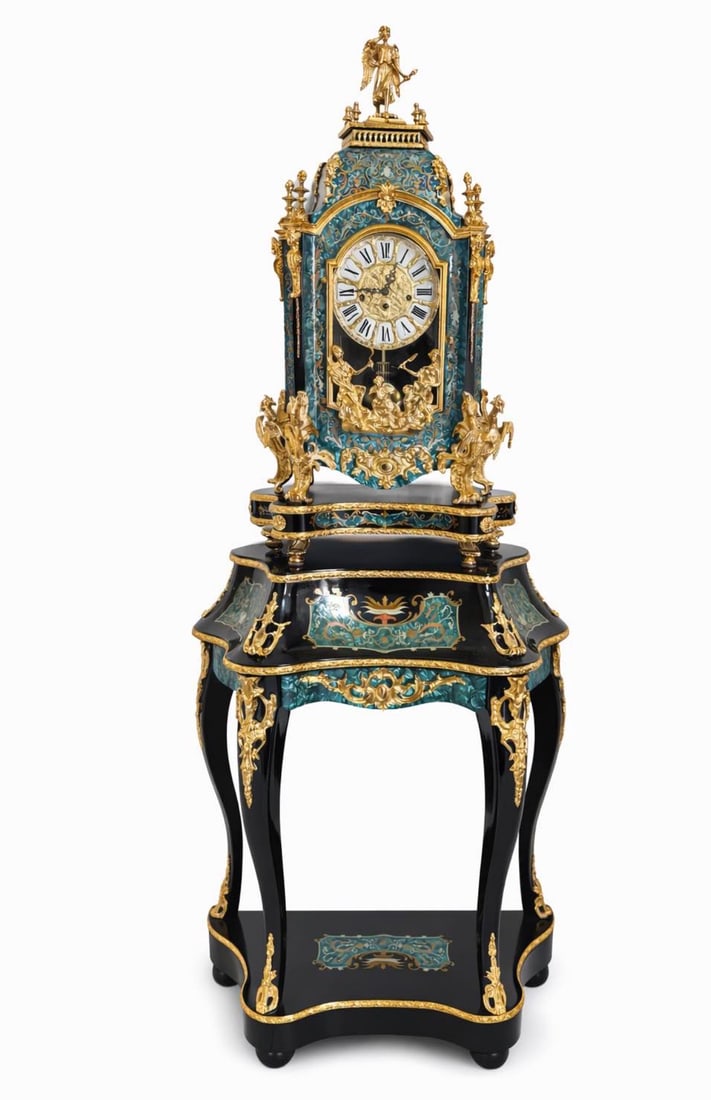 ITALIAN CLOCK AND PEDESTAL: 74 IN h X 28 IN