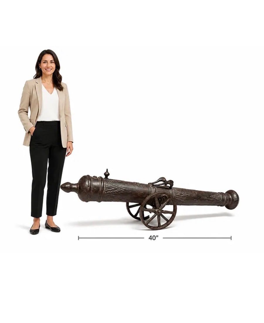 Large Bronze Canon Sculpture: Size: 40 in L