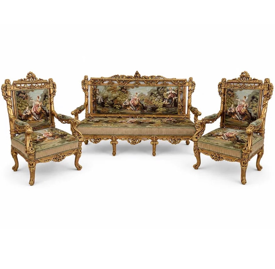 3 PIECES FRENCH TAPESTRY STYLE SOFA SET: LARGE PIECES