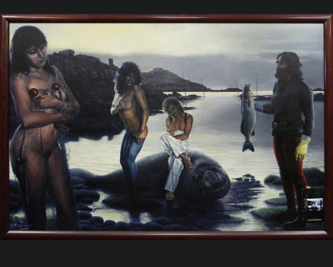 Huge Painting by Pascal Daussat (b. 1951) French Surrealist: Size: 81 in l x 55 in H