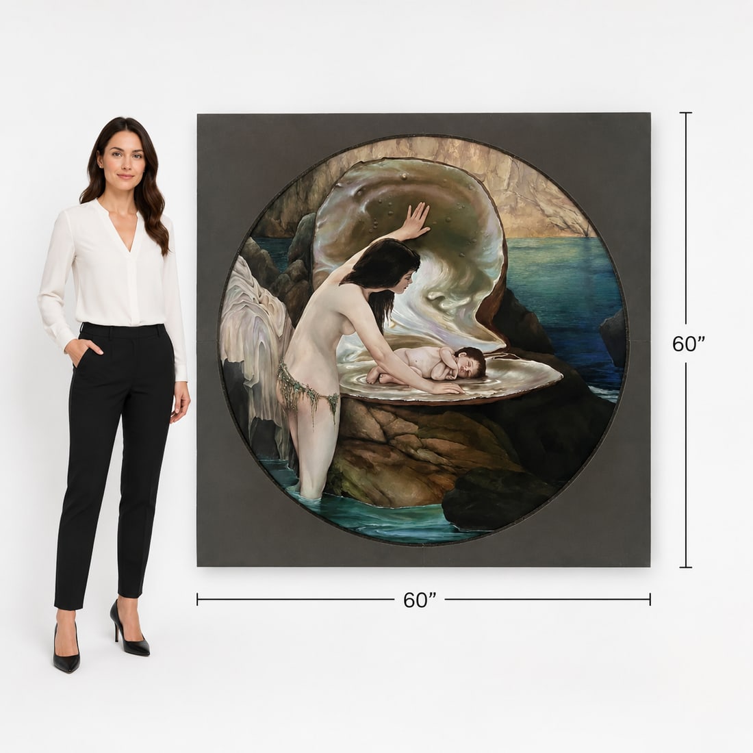 Large Mother of Pearl / Birth of Venus Inspired Painting: Dimensions: 60” x 60”