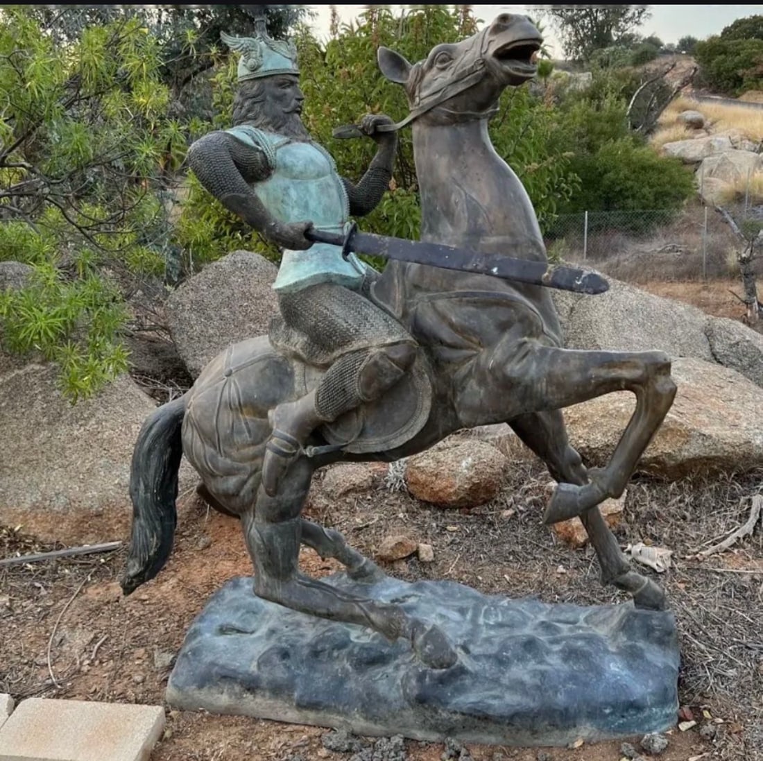 Life Size ViKing And Horse Bronze Statue: size: 75” x 75”