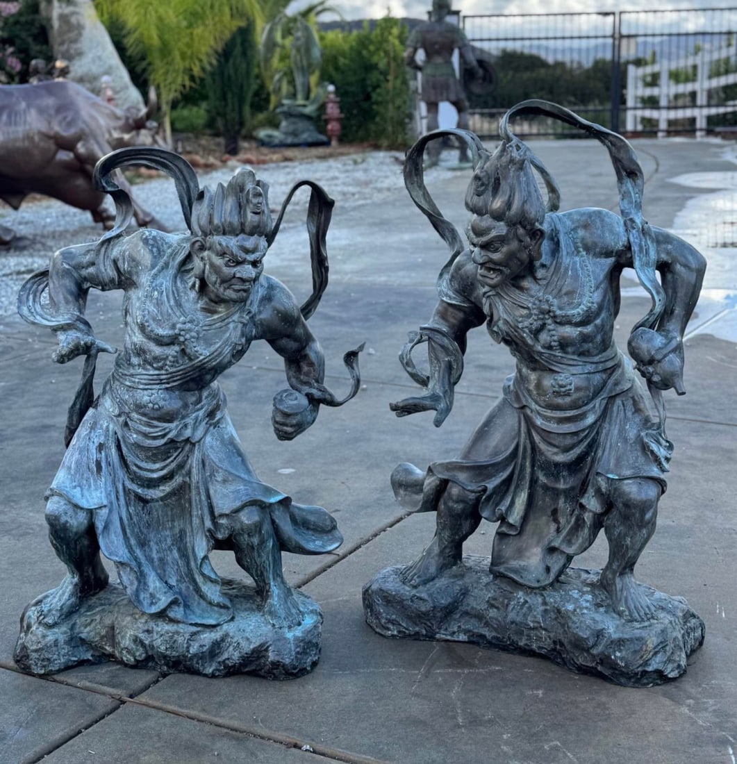 Antique Japanese Warriors Bronze Sculptures: Size: 52 in H x 34”