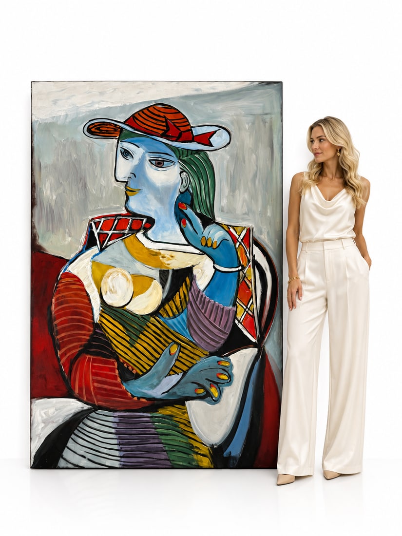 Huge Modern Abstract Picasso Style Oil Painting on Canvas: Size: 72 in x 48”