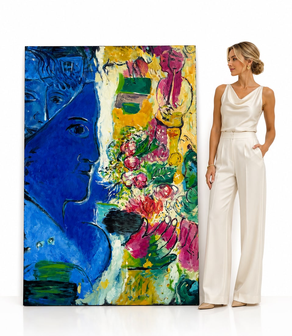Huge Modern Abstract Picasso Style Oil Painting on Canvas: Size: 72 in x 48”