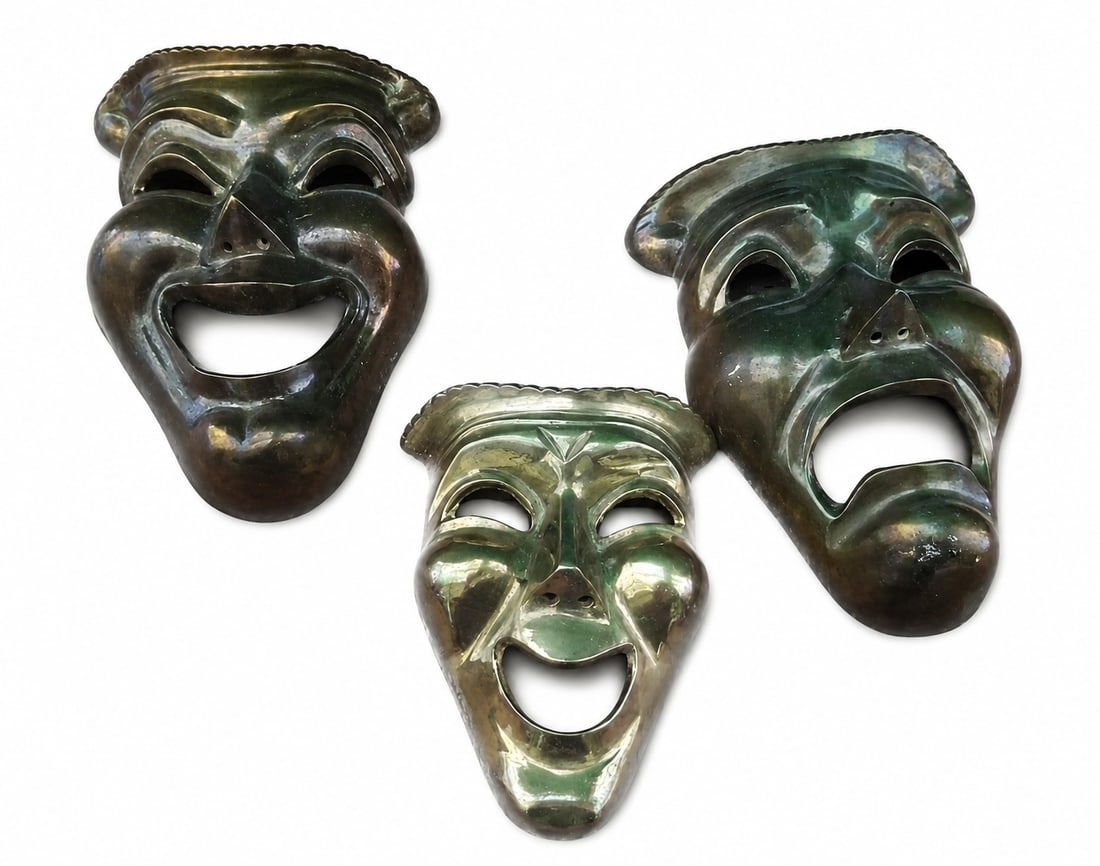 Brass TRAGEDY & COMEDY MASKS: 3 pieces