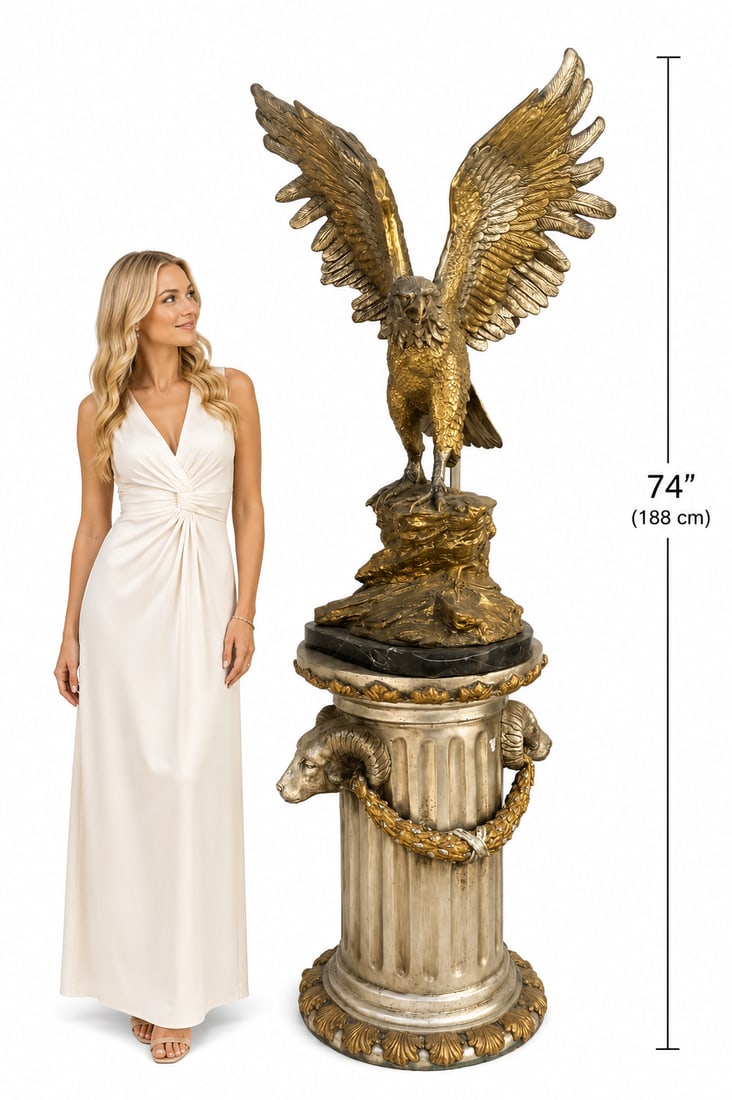 Large Bronze Eagle and Pedestal sculpture (1 of 3)
