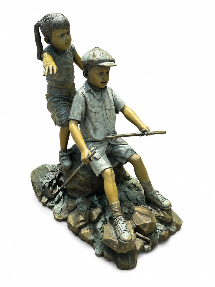 Life-size Bronze boy and girl Sculpture by Jim Davidson: Size:50”x46”x30”