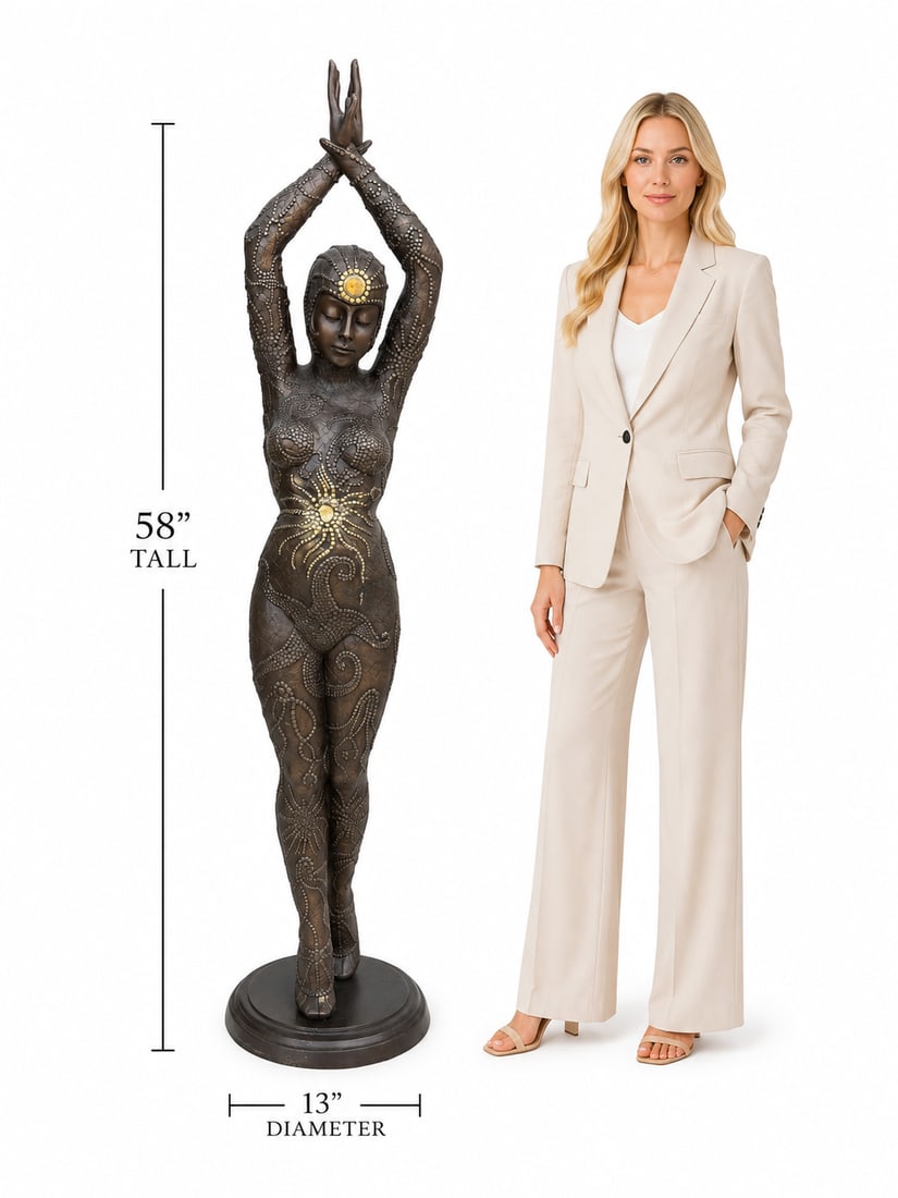 Life Size Jeweled Bronze Art Deco Dancer Sculpture Signed Chiparas: size: 58” x 13”