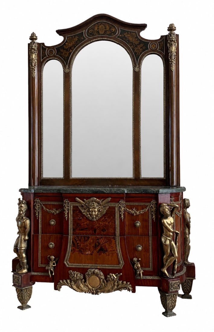 Luxury Empire Style Bronze-Mounted Commode with Ornate Triple Mirror (1 of 3)