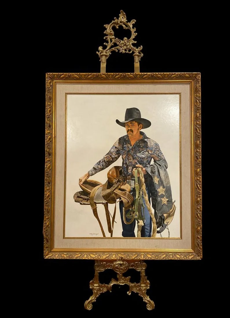 Walt Johnston Portrait of a Cowboy Oil Painting: Oil on Panel - Signed. Year:198238 in H x 32 in L (framed ) Actual Size of the Painting: 29 1/2 by 23 1/2