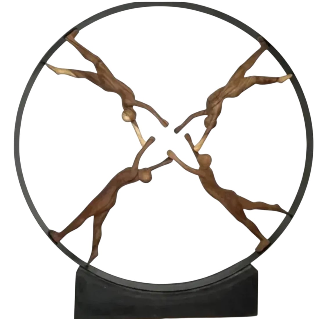 Large Reaching for Center Wood and Metal Sculpture: size: 42 in x 40"