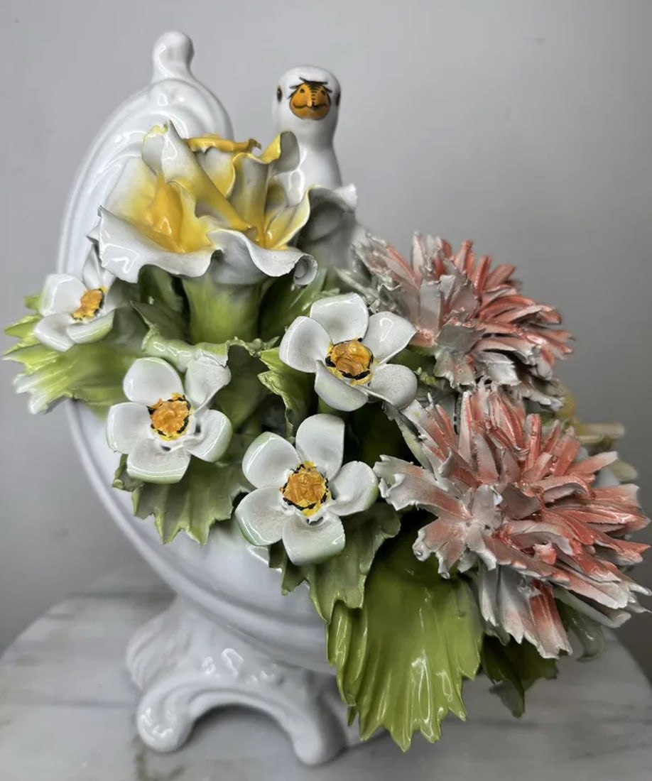 Large Pigeon Capodimonte Porcelain: Size: 13 in x 10 in