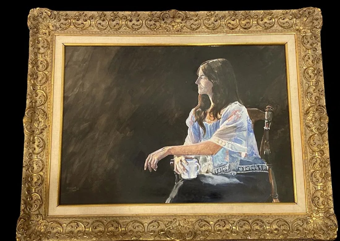 Woman Portrait Water Color Art Painting by Tom Darrah: Water color Size Frame: 36 x 28 inches Painting Size: 27 1/2 by 19 1/Tom Darrah began his artistic journey at the Pennsylvania Academy of Fine Arts, the Fleisher Art Memorial, and the Hussian School