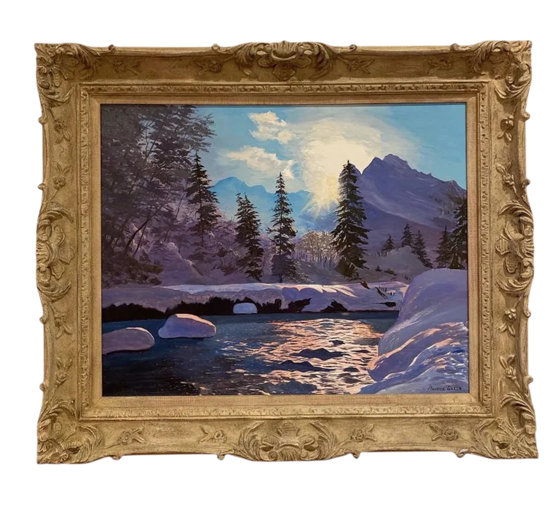 Sunrise Oil Painting By Maurice Green: Oil on Panel- Measurements: Framed: 39 in L x 33 Only Painting: 29 1/2 by 23 1/2