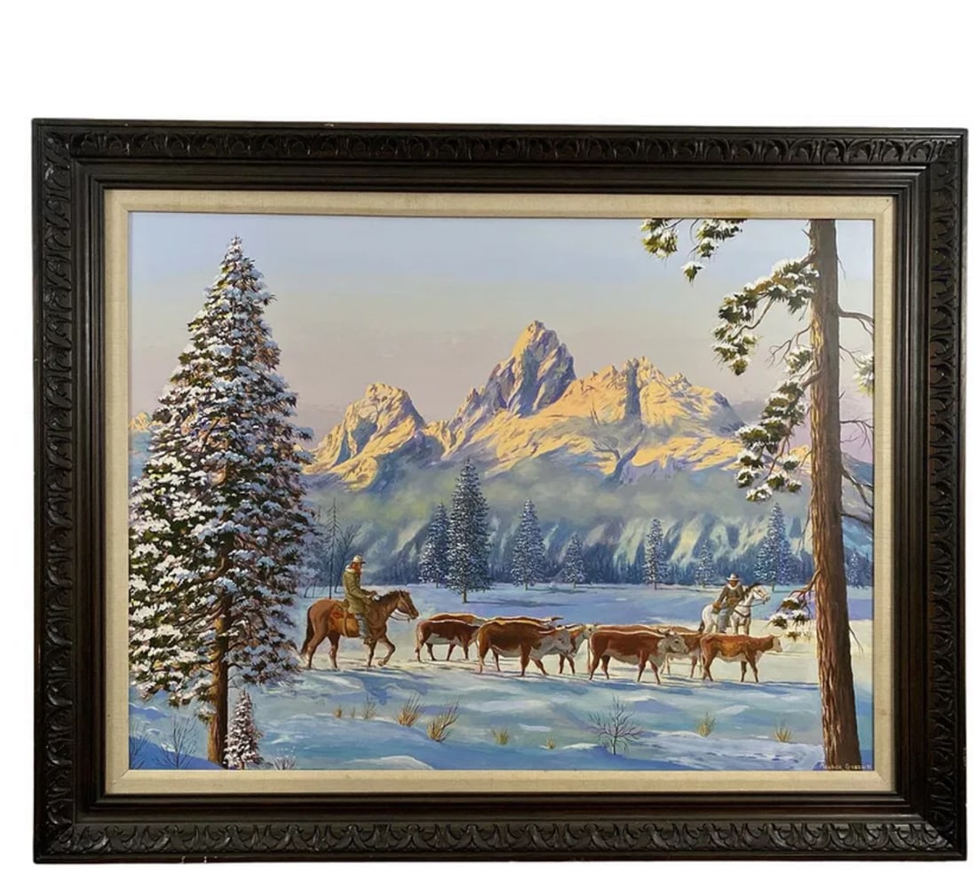 Moving with the Pack Oil Painting by Maurice Green: Original hand Oil Painting on Panel - Frame 48in L x 38 in H -