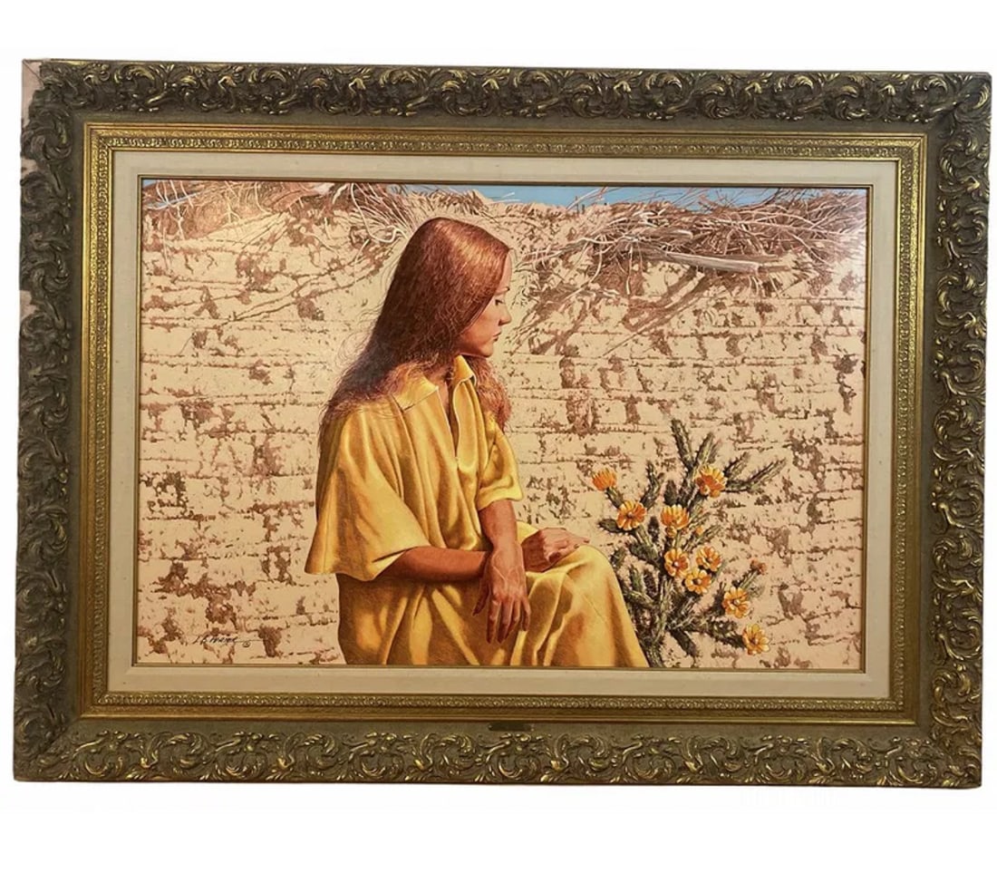 Meditation by L. B. Porter - Huge Oil Painting On Panel: Frame: 63 in L x 47 in H