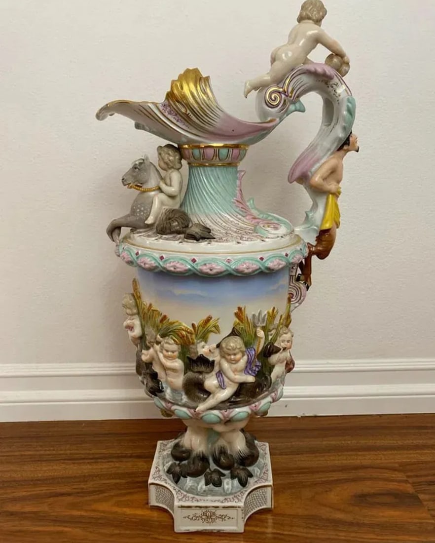 Large German Porcelain Pitcher: Size:23 in x 12 in