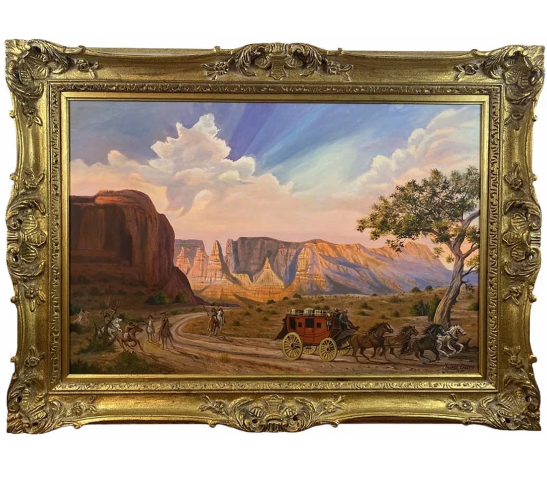 1991 Landscape Maurice Green Oil Painting: Oil on canvas by Maurice Green. Frame:44 in L x 32 In H - Painting Size: 35 in L x 23 in H Oil on canvas by famous Albuquerque artist Maurice Green who lived and worked in Albuquerque until he passed