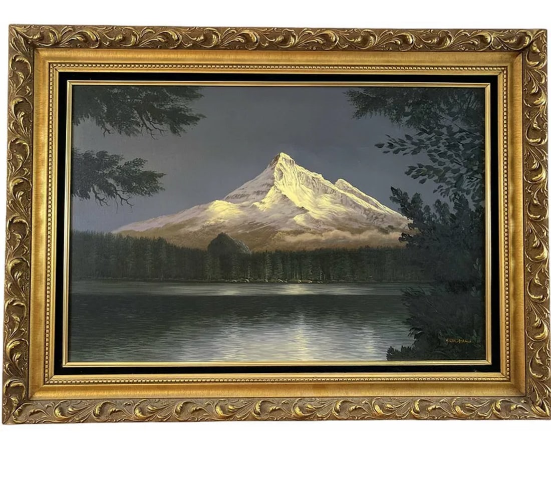 Landscape Oil Painting by H. Raidman: Original hanpainted by H. Raidman 44 in L x 32 in H