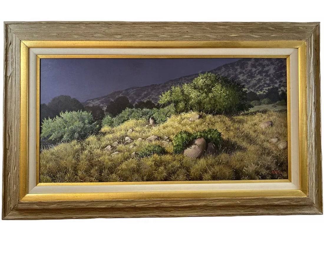 Landscape Oil Painting by Hector Morales: Frame: 51 in L x 31 in H - Painting: 39 in L x 19 in H **** Hector Moralesspecializes in southwestern art, and has been painting for almost fifty years. His specialities include oil and acrylic painti
