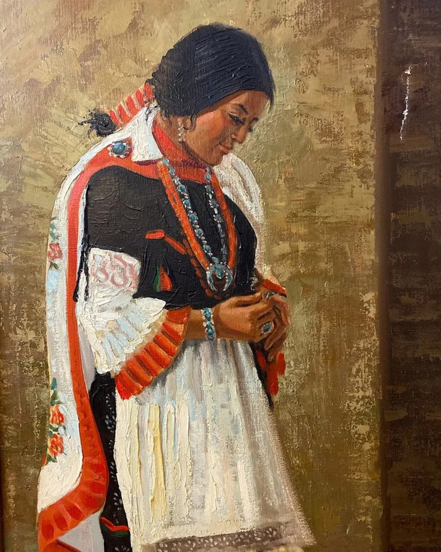 Large Native Indian Oil Painting - 2