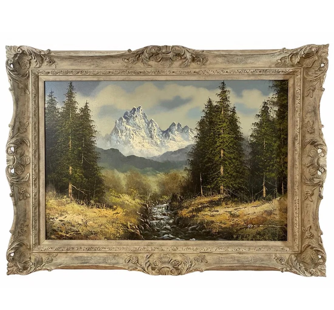 Landscape Oil Painting - Signed: Frame: 45 in L x 32 in H