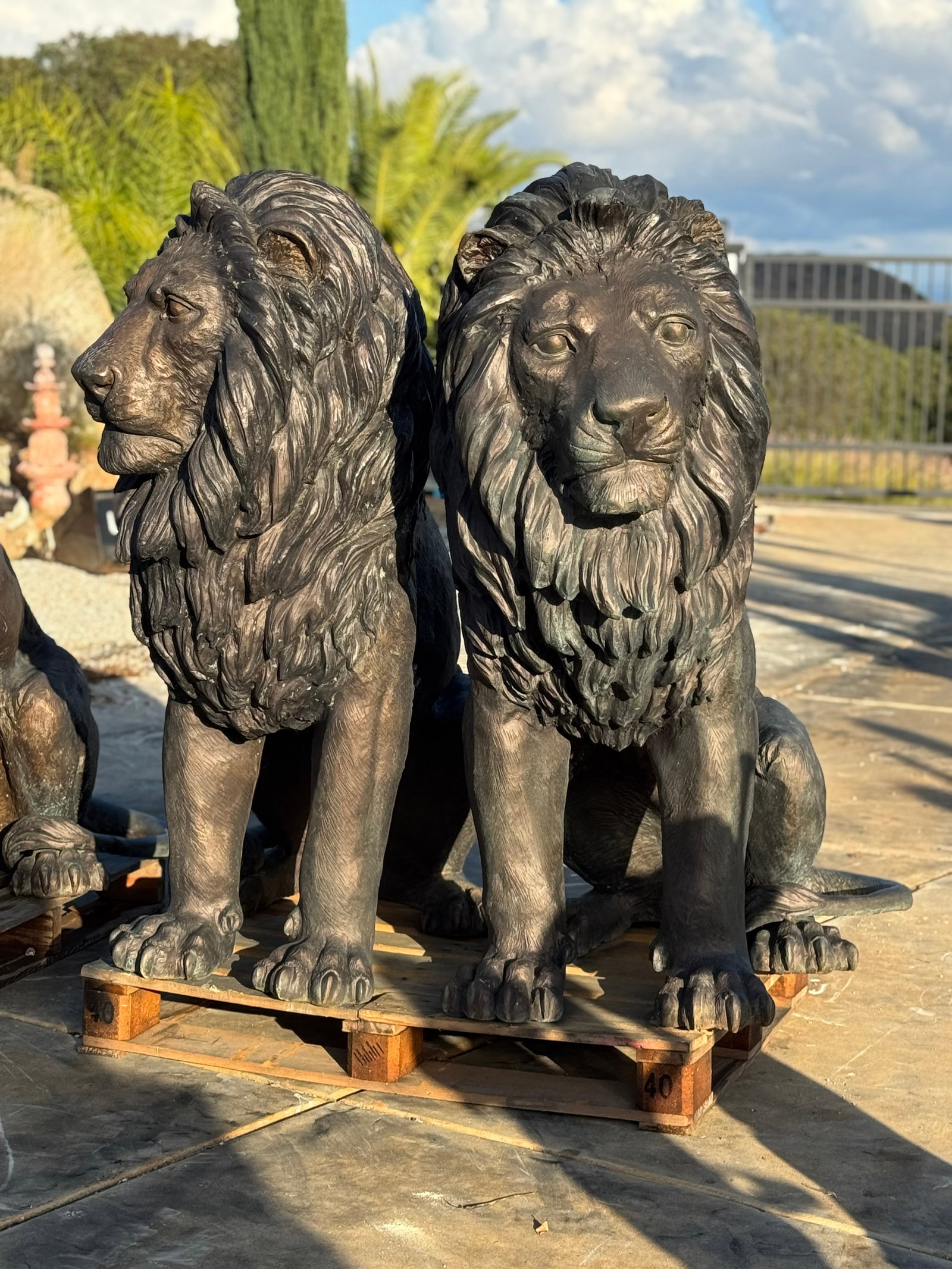 Pair of Monumental Bronze Lions - 2
