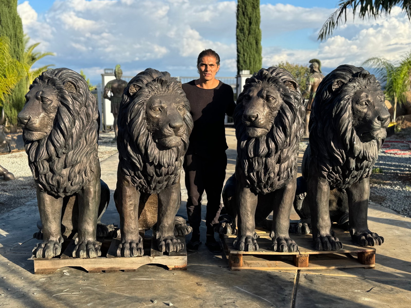 Pair of Monumental Bronze Lions - 4