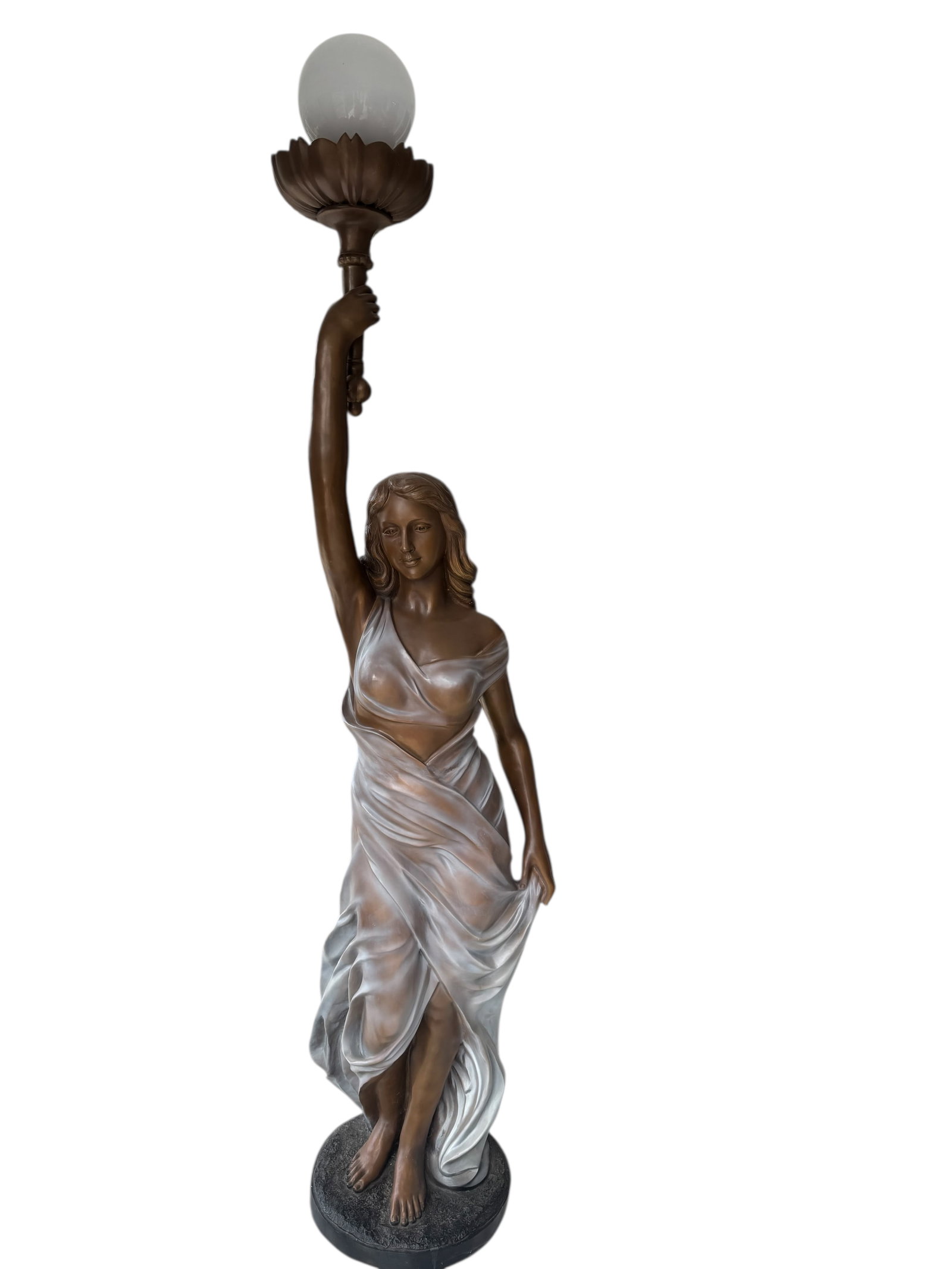Life Size Bronze Lady Holding a Lamp: Size: 100 in H