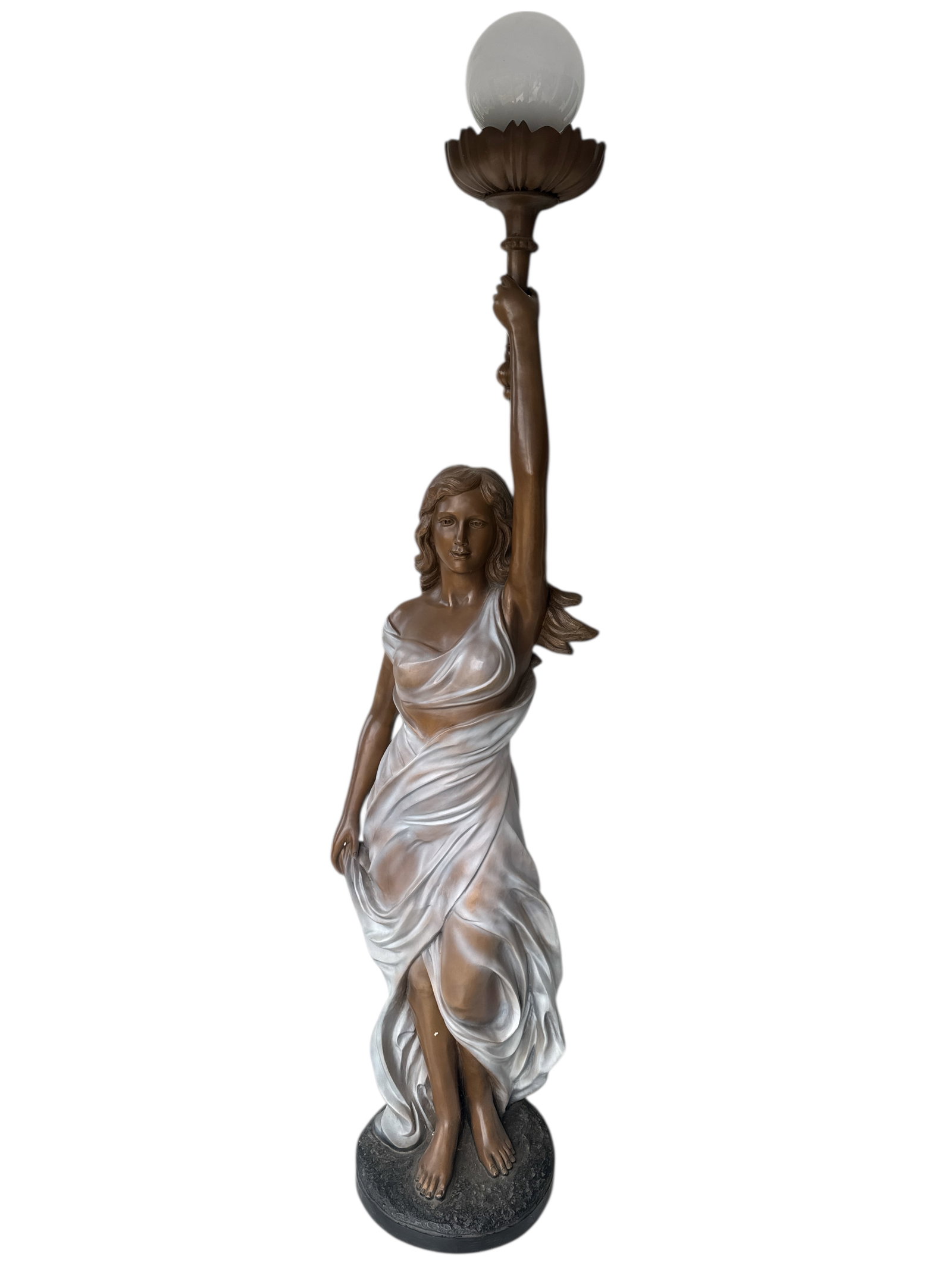 Life Size Bronze Lady Holding a Lamp: Size: 100 in H
