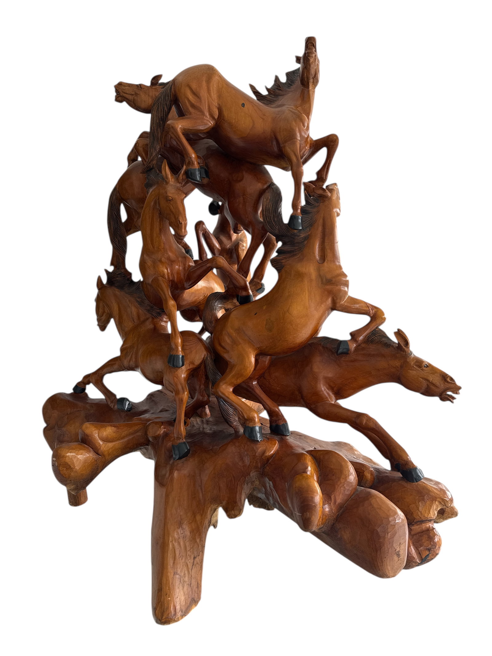 Large Wood Horses Sculpture: Size: 45 in x 45 in 45 in