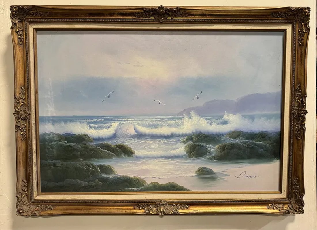 Ocean Scene Oil Painting on Canvas by Danson: Size:42 in x 30 in