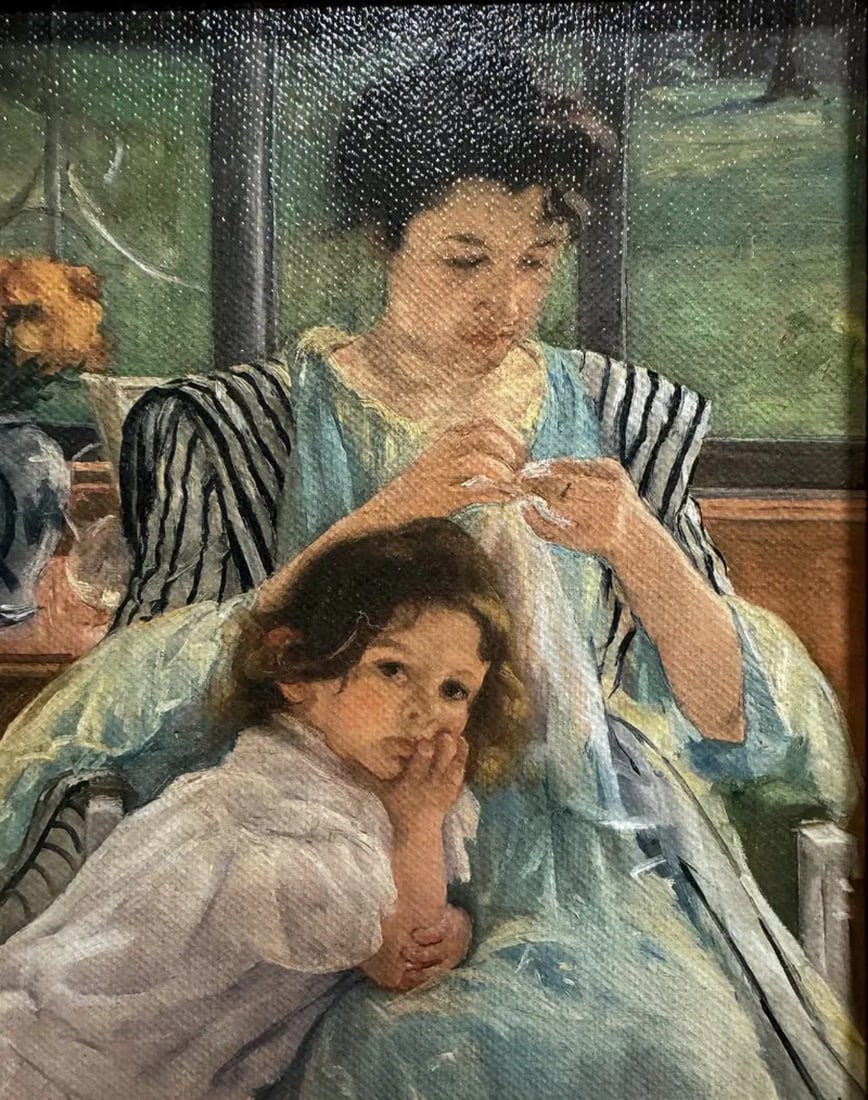 Young Mother Sewing Lithograph - 2