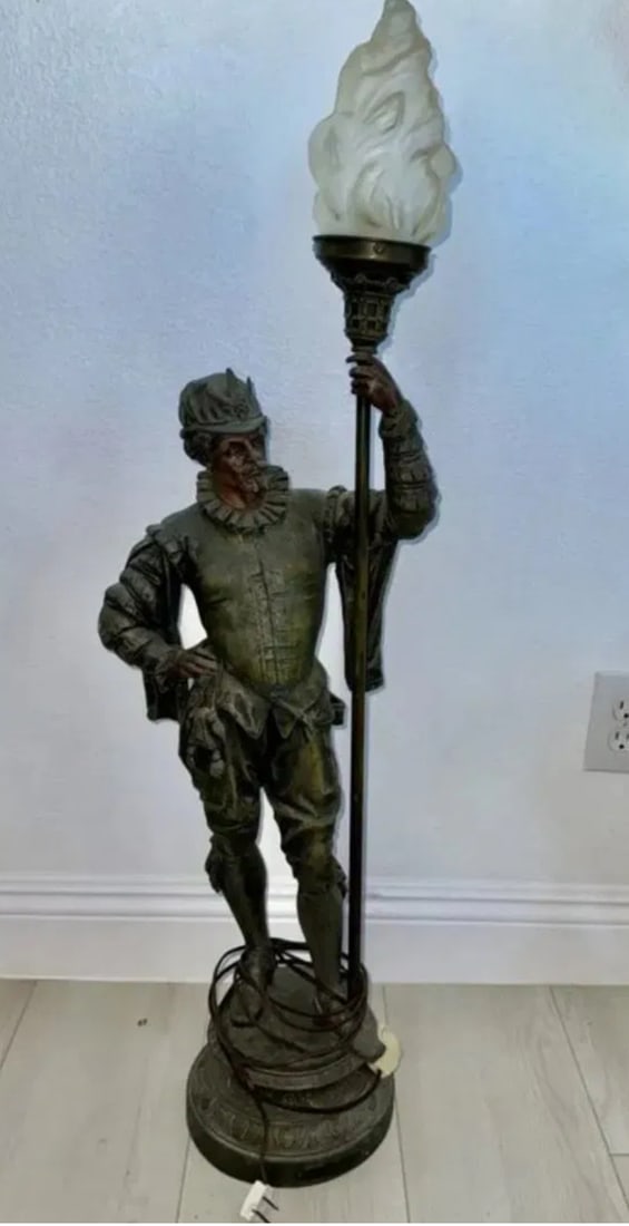 Large Warrior Spelter Lamo: Size: 30 in H