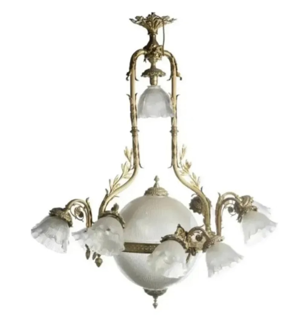 Large French Art Nouveau Empire Chandelier: Size: 48 In x 36 in