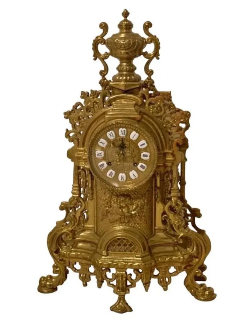 Imperial Italian Brass Clock: Size:24 in x 5 in 6 in