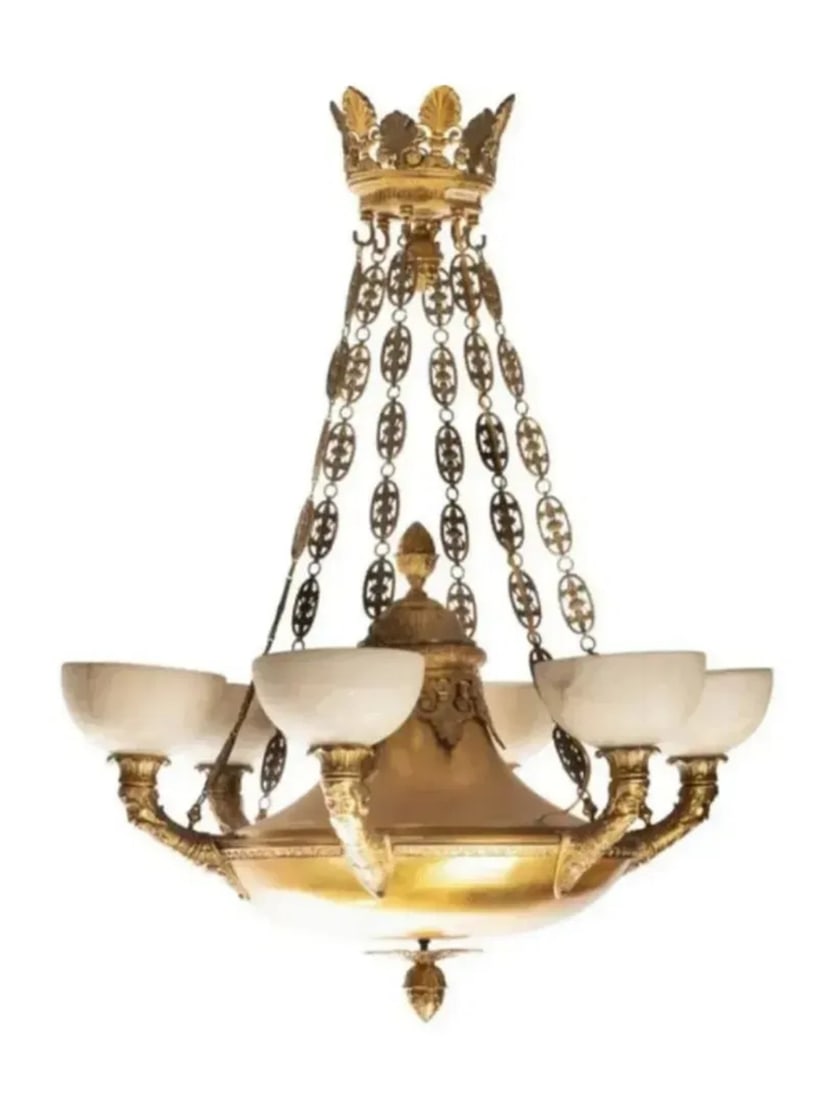 Large French Empire Bronze Chandelier: Size:48 in x 36 in
