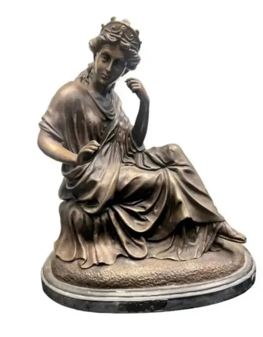 Large Neoclassical Style Bronze Woman Sculpture: size: 14 in 15 in x 7.5 in